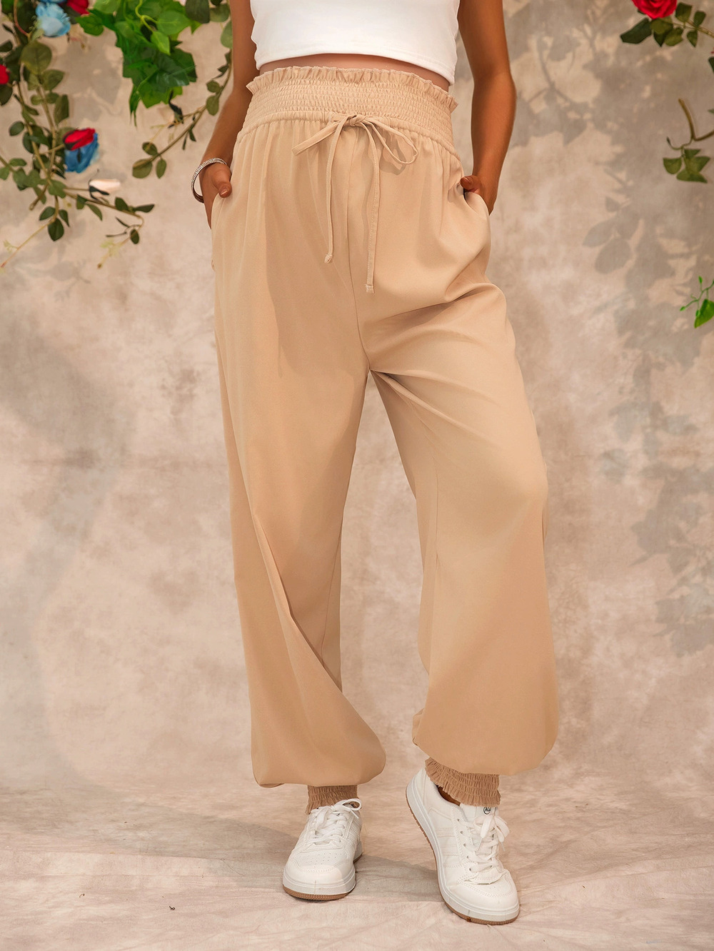ZARA Women Casual Maternity Pants Loose Quick Dry High Waist Cuffed Long Pants